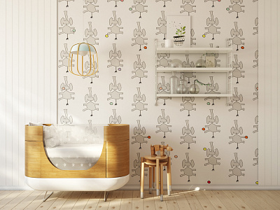 Elephant Lodz 3d fajno fajnodesign illustration interior invite pattern print render wallpaper