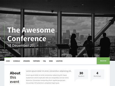 Dialog - Event landing page camp conference dialog event landing page parallax typed webinar