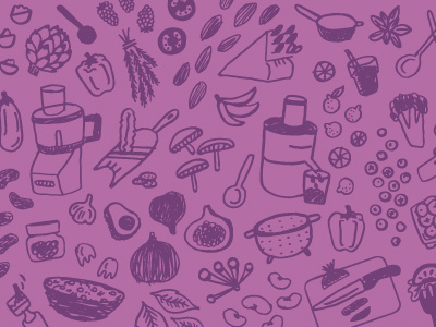 raw foodie pattern - light palette food foodie fruit hand drawn icons illustration kitchen pattern pen and ink raw foods vegan veggies