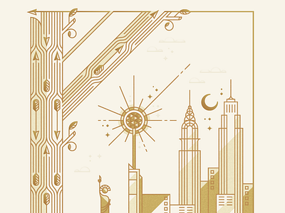 City Thing & Tree Thing arrow gold illustration line new years new york nyc tree