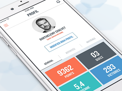 Quizz Profile page application colors design flat profil quizz square ui ux white