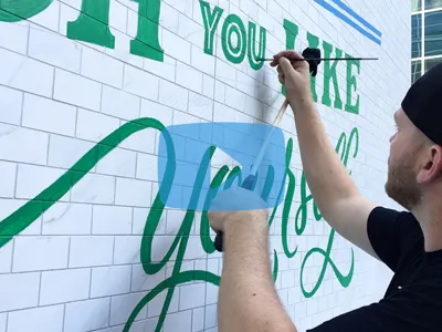Lululemon Mural Timelapse artwork lettering lululemon paint retail scripts type typography