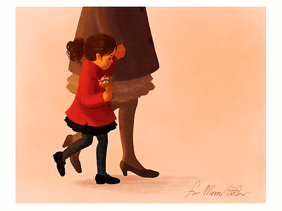 Mom card coat daughter flowers mother