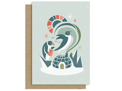 holidays card christmas igloo penguins winter