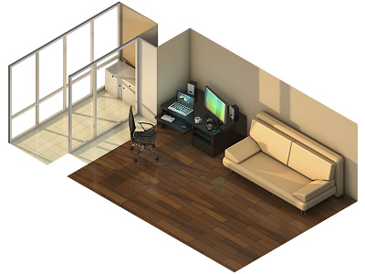 Sweet Home 3d c4d flat home isometric low lowpoly modeling render scene workplace