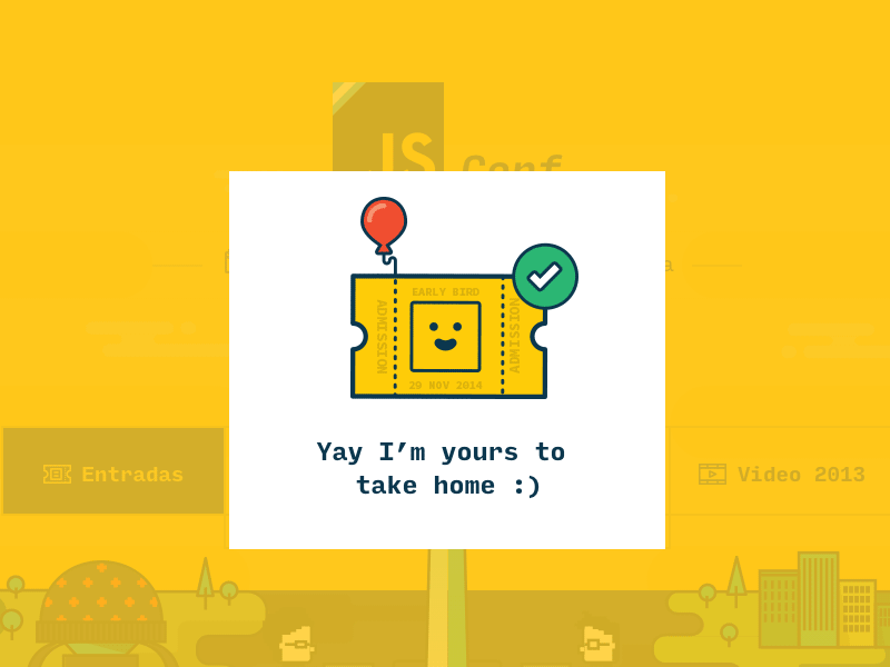 JsConf 2014 Tickets Modal bought buy correct happy javascript js lightbox modal tickets win