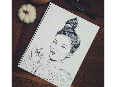 Kill em' with a kiss drawing ink inktober portrait sketch