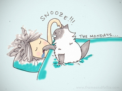 Monday Doodles cat comics cats drawing good morning illustration lol monday doodles mondays my cat my life snooze the mondays