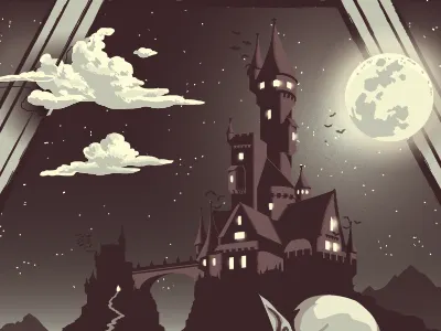 Castle in Nosferatu Poster castle classic film halloween horror illustration keyline monster moon nosferatu screenprint vampire