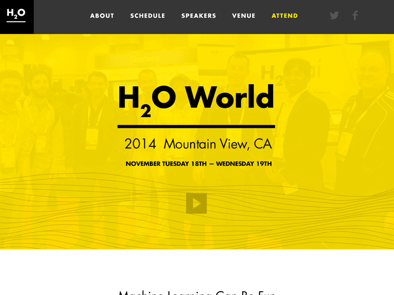 H20 World 2014 Landing Page big data branding data design event information landing page technology ui ux web design