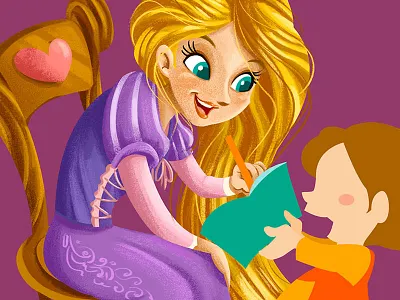 Princess Signature cartoon character children disney drawing girl gouache illustration painting princess rapunzel wip