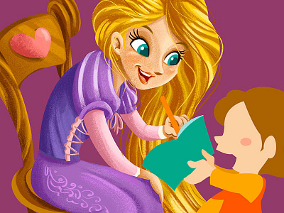 Princess Signature cartoon character children disney drawing girl gouache illustration painting princess rapunzel wip