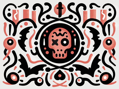 Ghastly Ghoul bat candle eyeball knife pattern skull texture