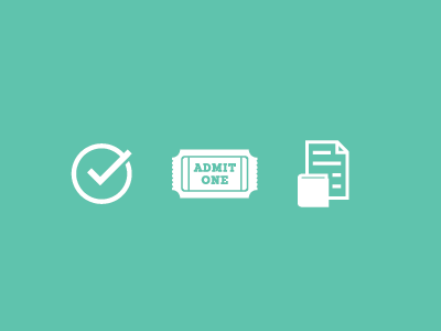 WIP small icons for a project. admit apply book check complete document free icons one school ticket