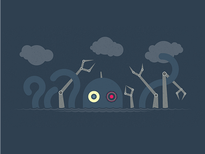 OctoRobot Illustration blue cardboard flat illustration octopus paper robot texture