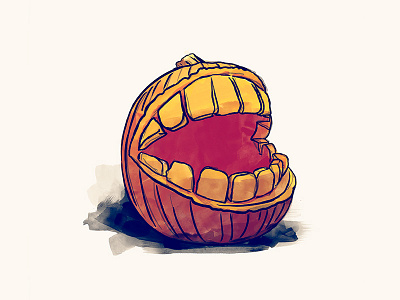 Punkin' Head carving halloween head illustration jack o lantern mouth orange pumpkin teeth watercolor