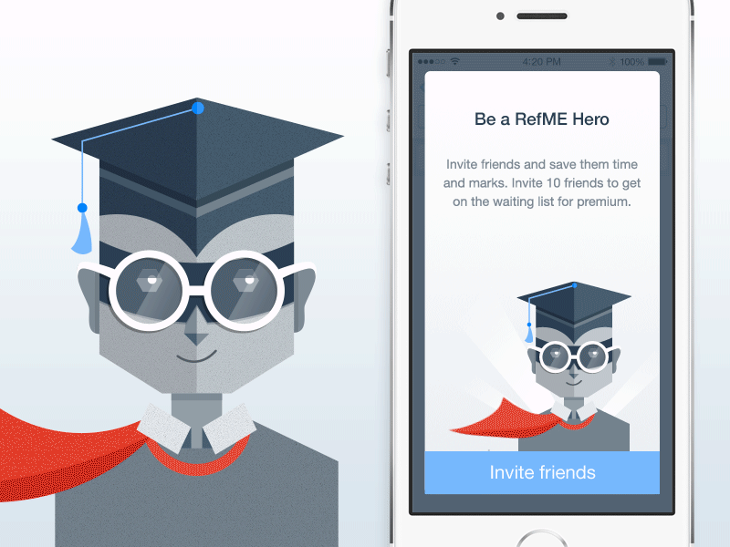 RefME - Be a hero animation education illustration ios mascot modal refme student ui