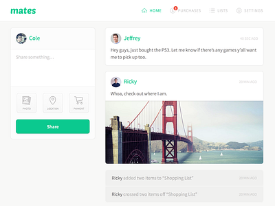 Mates: Home app feed home mates photos posts roommates share ui ux web