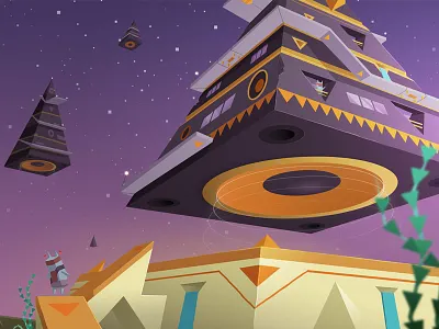 Cone city adventure game concept art game design game development indie game low poly pyramid speaker triangle waterfall