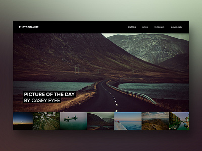 Photography blog concept blog design home page mockup photography proxima nova refined slider ui unsplash web design