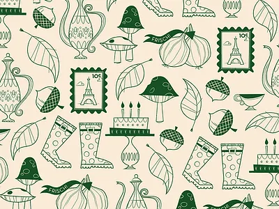 Theresas Küche - ending paper autumn birthdaycake cookbook gumboots illustration leaf mushroom onions paris pattern stamp stationary