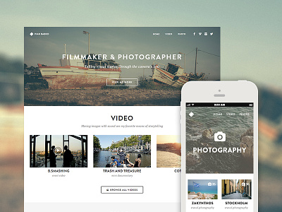Filmmaking & Photography Portfolio film filmmaker minimal photo photoblog photographer photography portfolio responsive video videographer website