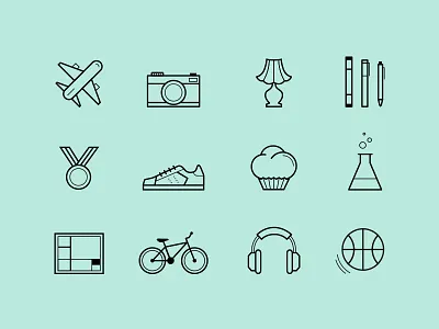 Hobby Icon Set bike camera icon icon set lamp line minimalistic muffin music plane science shoe