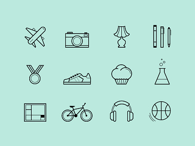 Hobby Icon Set bike camera icon icon set lamp line minimalistic muffin music plane science shoe