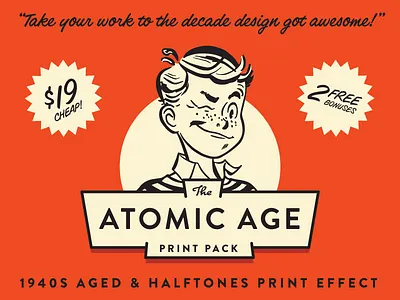 Atomic Age Print Pack 1940s atomic age print pack bleeds free halftones misregistration photoshop file print effects textures