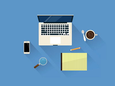 Desktop Scene blue coffee flat illustrations laptop phone scene shadows