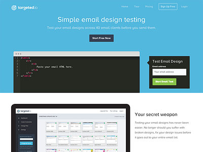 Targeted.io Landing Page blue bright email green landing mac marketing testing