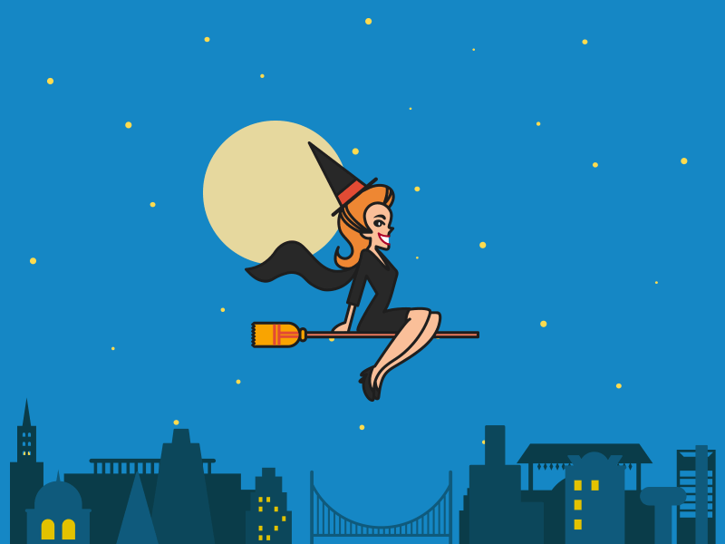 Halloween broom gif halloween moon night skyline vector witch