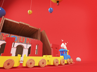 Childs Play v2 3d 3dtype c4d cg children illustration playtime toys train typography