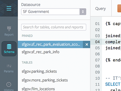 New Editor + Schema Browser analytics code editor mode schema sql editor