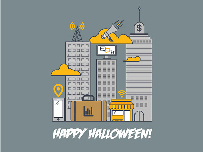 Happy Halloween branding building cartoon city cityscape cloud drawing flat halloween icon illustration marketing