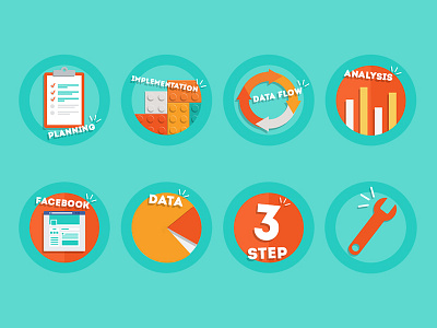 flat icons analysis data data flow facebook flat icon icons implementation planning settings step