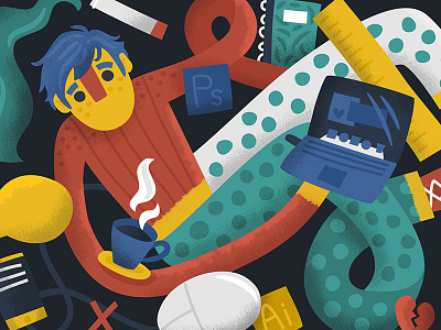 Back to School boy coffee designer illustration laptop school study work