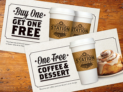 Station Coffee Promo Cards coffee coupon espresso hat locomotive medicine shop station train