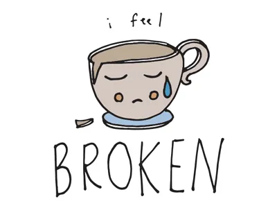 I Feel Broken broken cartoon cup doodle drawing feeling mug unhappy