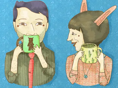 Mugs with love boy couple girl illustration love mugs partner pattern rabbit texture