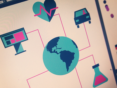 Flat Icon Designs airplane blue car design flat heart icon iconography pink science vector world