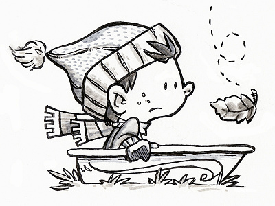 Think Snow autumn brush pen illustration inktober kid lit kid lit art leaf sled snow winter