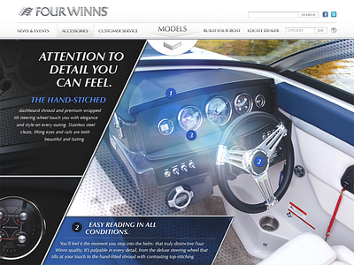 Four Winns elegant luxury parallax post production speedboat typography ui ux website yacht