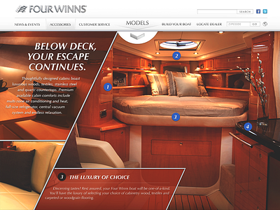 Four Winns elegant luxury parallax post production speedboat typography ui ux website yacht