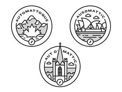 Automattic Logos australia badge canada cloud icon illustration ireland logo maple leaf mountain stamp sydney opera house