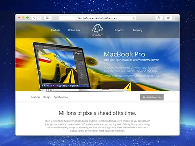 Lion-Tech web page: MacBook Pro design web website