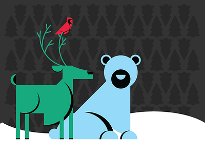 Winter Time bear cardinal deer snow trees winter