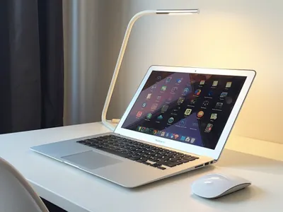 My Desk computer desk lamp macbookair macosx magicmouse work yosemite