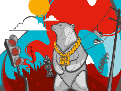 Bear bear blue chain illustration red sneakers t shirt