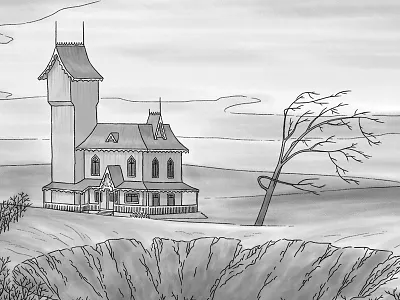Happy Halloween (I know it's November already.) background digital drawing house illustration ink wash scenery tree